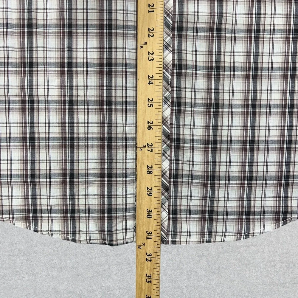 Wrangler Shirt Men's 3XL Brown White Plaid Pearl Snap Short Sleeve Cowboy NWT